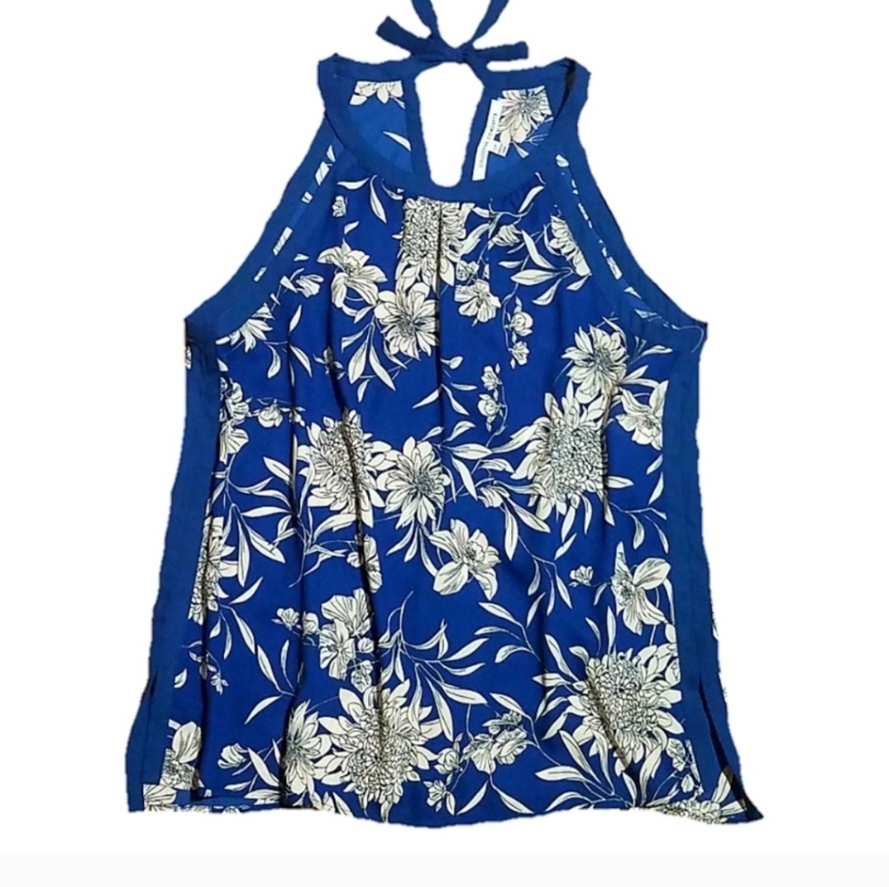 NWOT Collective concepts blue floral halter top shirt XSP